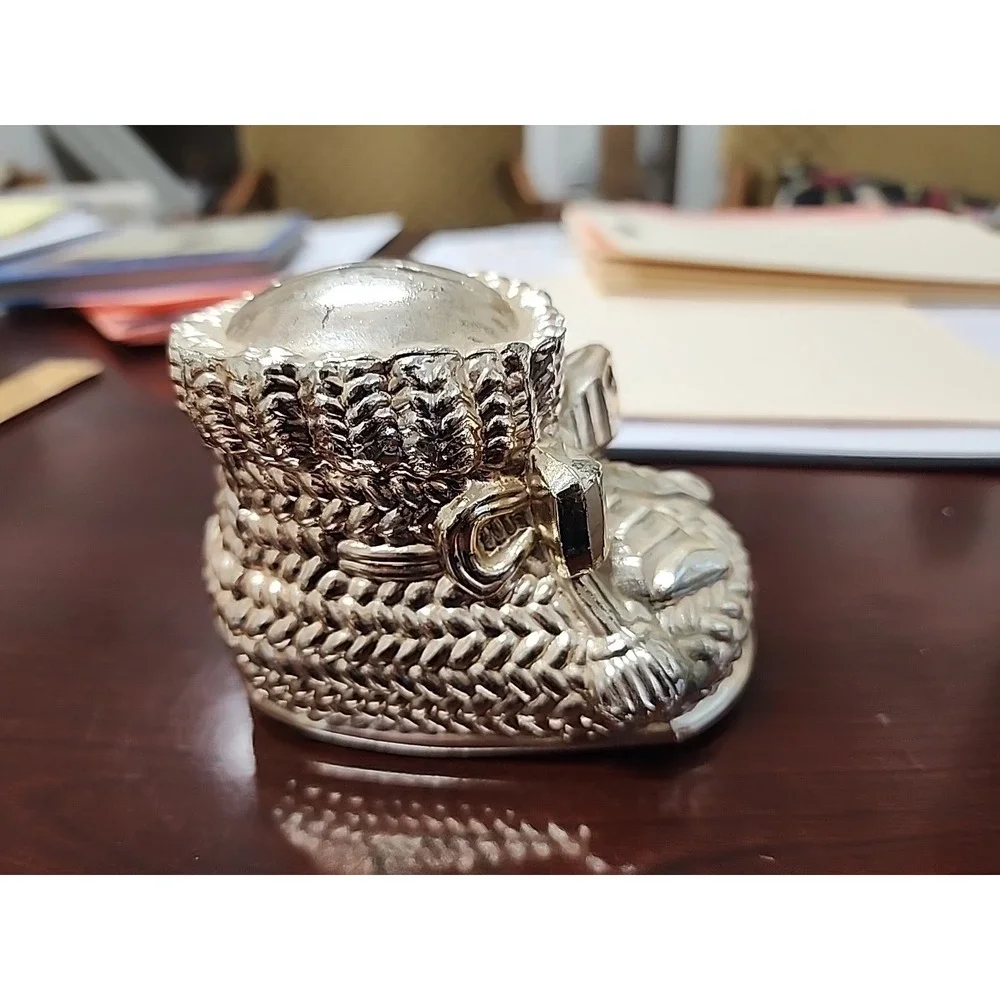 Vintage Leonard Silver Plate Piggy Bank Baby‎ Shoe Bootie Coin Bank